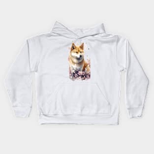 japanisch Hund Shiba Inu Porträt Blumen Kids Hoodie